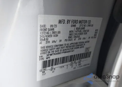 2023 Ford Mustang Mach-E Gt z USA, uszkodzony, nr VIN 3FMTK4SE7PMA89141